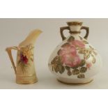 A 19th century Royal Worcester vase, decorated with flowers, leaves and a butterfly, height 7ins,