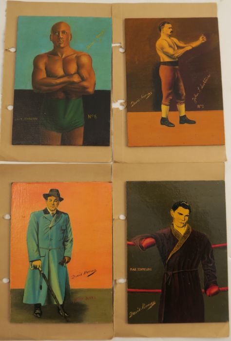 David Norman, signed, a set of 4 oil paintings, possibly over photographs, of the Boxers Tony Burns,