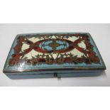 A 19th century French blue lacquered sewing etui, with boulle panel to the lid - There is cracking