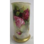 A Royal Worcester cylindrical shaped vase, decorated with roses by W H Austin, shaped number 2510,