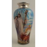 An imported silver and enamel vase, decorated with Faith, Hope and Charm, import marks for