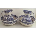 A pair of late 19th century Masons blue and white wash sets, comprising jug and bowl