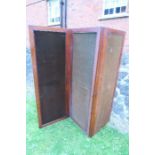 A three fold mahogany framed screen, with velvet effect panels, each screen approx width 24ins x