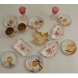 Six Royal Worcester cabinet saucers, all decorated with birds, signed by various artists, together