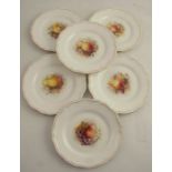 Six Royal Worcester plated decorated with fruit scenes, signed F Roberts, diameter 9.25ins