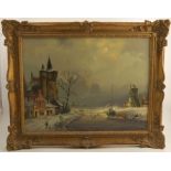 Alexander Wilson (20th Century), signed, oil on canvas laid on board, "Dutch winter landscape with