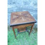 A rosewood bone and boxwood inlaid Victorian envelope card table, raised on four square tapering