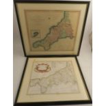 An Antique hand coloured map, of Cornwall by C Smith, 1804, 17.5ins x 19.5ins, together with an