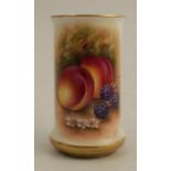 A Royal Worcester cylinder shaped vase, decorated half round with hand painted fruit by Townsend,