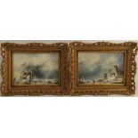 Margaret Lisle, signed, pair, Dutch winter landscapes with numerous skaters, 7ins x 10.25ins