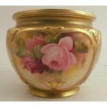 A Royal Worcester cache pot, the quarter lobed body decorated with roses by Schuck, shape number