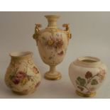 A Royal Worcester blush ivory pedestal vase, decorated with floral sprays, shape number 1618, height