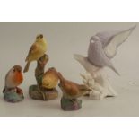 A Royal Worcester double bird model, of Yellow Hammers, together with a Royal Worcester Robin and