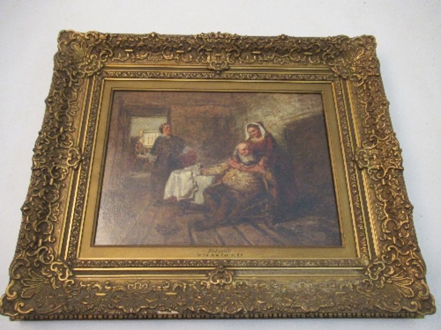 A 19th century oil on board, Sir John Gilbert, 'Falstaff' , tavern scene, 12ins x 16.5ins