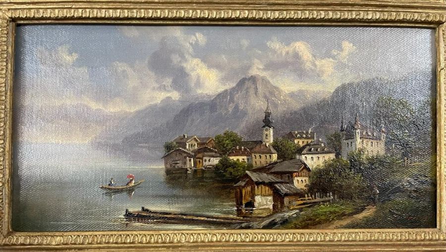 19th Century Austrian School, indistinctly signed, a set of four oil paintings, "Tyrolean lake - Image 3 of 4