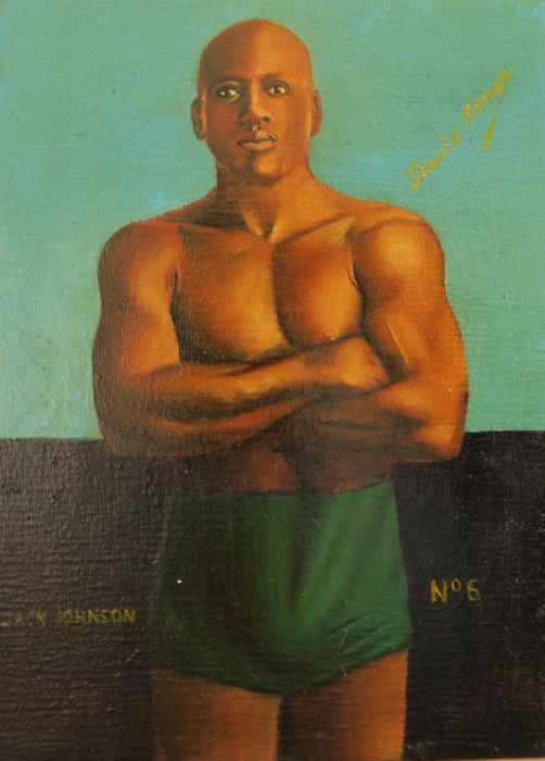 David Norman, signed, a set of 4 oil paintings, possibly over photographs, of the Boxers Tony Burns, - Image 2 of 6