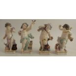 A set of four, 19th century porcelain putti, the four seasons, with Meissen mark, height 7.5ins