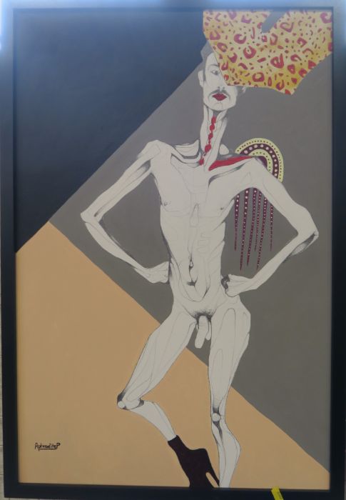 Aphrodite Papadatou, acrylic and graphite on canvas, God Save our Naked Queen, 30ins x 20ins