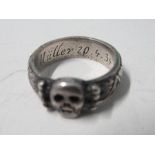 A WW2 Third Reich SS Ehrenring Totenkopf honour ring, with skull and symbols, the interior of the