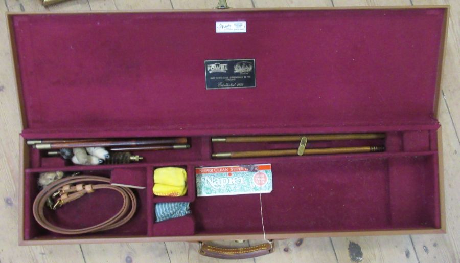 William Powell, a 12 gauge shotgun case, by Brady of Halesowen, 32.5ins x 9ins, containing various