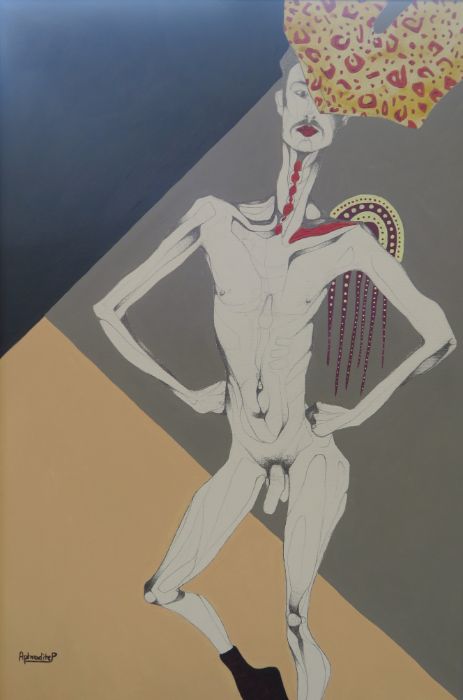 Aphrodite Papadatou, acrylic and graphite on canvas, God Save our Naked Queen, 30ins x 20ins - Image 2 of 3