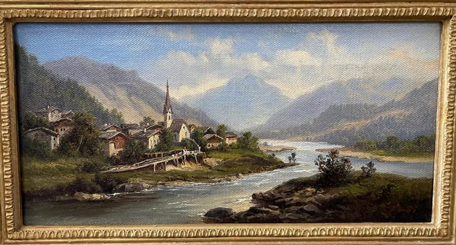 19th Century Austrian School, indistinctly signed, a set of four oil paintings, "Tyrolean lake - Image 4 of 4