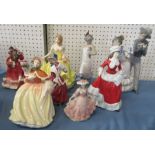 Six Royal Doulton figures, Summer, Autumn, Winter, Christmas Morn, Christmas Time and Best Wishes,