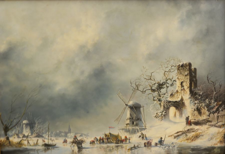 Margaret Lisle, signed, pair, Dutch winter landscapes with numerous skaters, 7ins x 10.25ins - Image 3 of 4