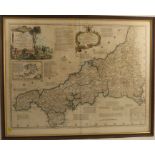 An Antique hand coloured New and Improved map of Cornwall, by Thomas Kitchin, 22.5ins x 28.5ins