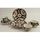 A collection of First Period Worcester porcelain, all decorated with a scale blue ground and
