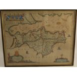 John Blaeu, An Antique hand coloured map of The Isle of Wight, 16ins x 20.5ins