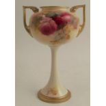 A Royal Worcester standing vase, decorated with roses by Sedgley, shape number 2736, restored,