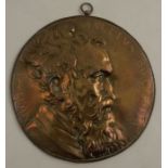 F Barbedienne, a circular bronze plaque, embossed with a portrait of Michael Angelvs Bonarota,