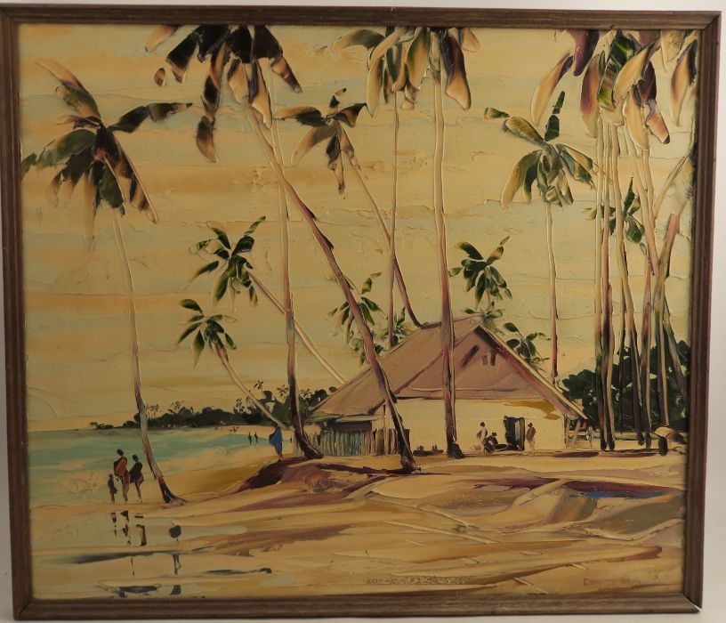 George R. Deakins, signed, oil on board, "Beach scene in Ceylon", 18ins x 24ins