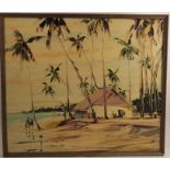 George R. Deakins, signed, oil on board, "Beach scene in Ceylon", 18ins x 24ins