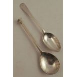 A silver seal top spoon, with hammered bowl, Sheffield 1936, length 5ins, together with another
