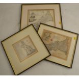 Three Antique hand coloured maps, of Cornwall, one by De La Rochette, 8.5ins x 10ins, one by