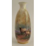 A Royal Worcester spill vase, decorated with sheep in a a bluebell wood, by Harry Davis, shape