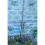 An antique garden edging tool, together with a scarifying rake