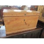 A pine dome topped chest, width 33ins, height 21ins, depth 19in