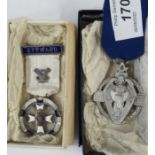 A hallmarked silver and enamel Masonic Stewards medal, together with another hallmarked silver