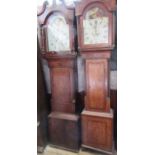 An Antique oak and mahogany cased long case clock, the painted arched dial inscribed Smith