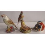 A Royal Worcester double bird model, Linnets, together with a Royal Worcester bird model, Thrush and