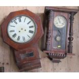 A 19th century mahogany drop dial wall clock, together with a Vienna regulator style wall clock