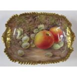 A Royal Worcester rectangular dish, decorated with fruit to a mossy background by P Love, width 7ins