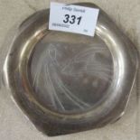 A silver dish engraved with stylised fish, London 1935, diameter 4ins
