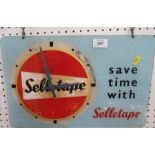 An advertising wall clock for Sellotape, save time with Sellotape, 10.5ins x 16ins