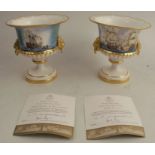 A pair of modern Royal Worcester limited edition lion handled vases, HMS Victory & Bucentaure and