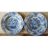 A pair of Oriental shallow bowls, decorated in blue and white, af