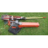A leaf blower, garden tools etc
